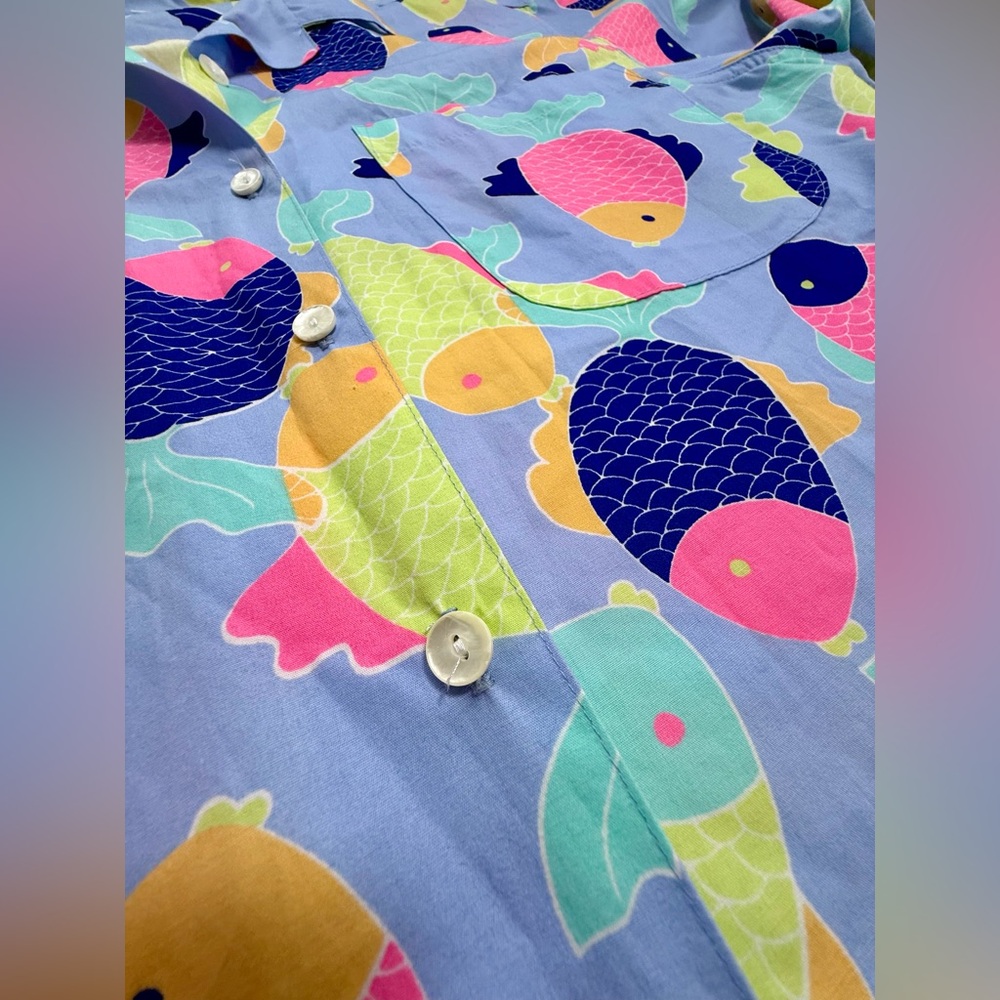 Vintage ICanTOO Casual Wear Long Sleeve Button Up 80’s Unisex Fish Shirt Size L - Picture 8 of 12
